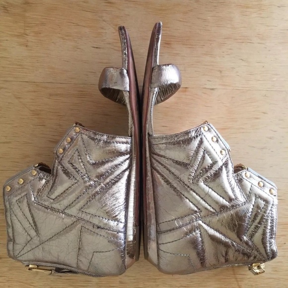 Pedro Garcia Gold Leather Gladiator Sandals 38 / 7 - Picture 3 of 8